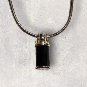 Hannoush Sterling Silver Onyx Pendant Necklace 17" Snake Chain Italy 925 Gift